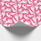 Roze Halloween Ghost Patroon Cadeaupapier (Hoek)