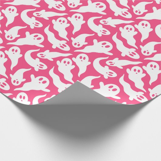 Roze Halloween Ghost Patroon Cadeaupapier (Hoek)