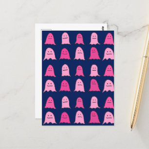 Roze Halloween Ghosts op Donkerblauw Briefkaart