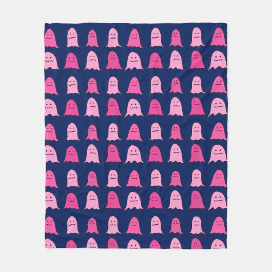 Roze Halloween Ghosts op Donkerblauw Fleece Deken (Voorkant)