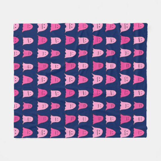Roze Halloween Ghosts op Donkerblauw Fleece Deken (Voorkant (Horizontaal))