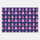 Roze Halloween Ghosts op Donkerblauw Inpakpapier Vel (Voorkant 3)