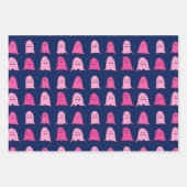 Roze Halloween Ghosts op Donkerblauw Inpakpapier Vel (Voorkant)