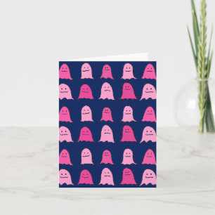 Roze Halloween Ghosts op Donkerblauw Kaart