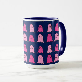 Roze Halloween Ghosts op Donkerblauw Mok