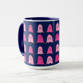 Roze Halloween Ghosts op Donkerblauw Mok (Voorkant links)