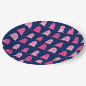 Roze Halloween Ghosts op Donkerblauw Papieren Bordje (Gekanteld)