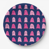Roze Halloween Ghosts op Donkerblauw Papieren Bordje (Voorkant)