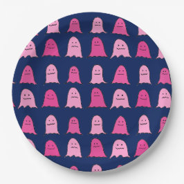 Roze Halloween Ghosts op Donkerblauw Papieren Bordje