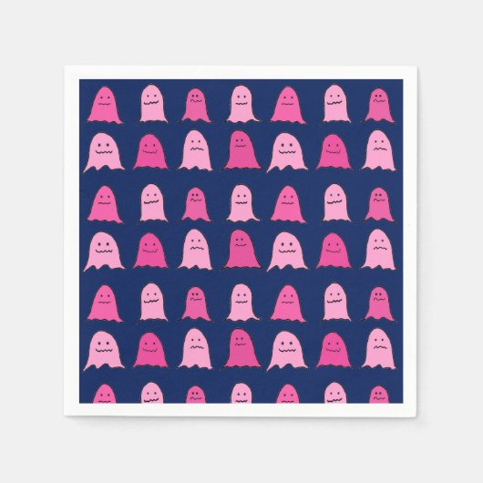 Roze Halloween Ghosts op Donkerblauw Servet (Voorkant)