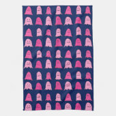 Roze Halloween Ghosts op Donkerblauw Theedoek (Verticaal)