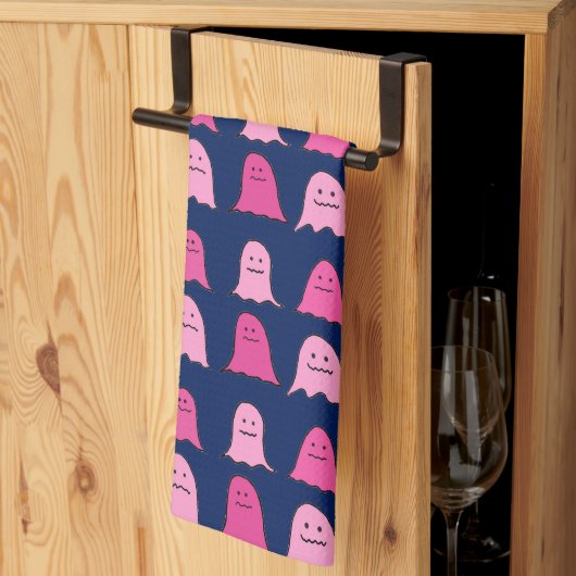 Roze Halloween Ghosts op Donkerblauw Theedoek (Derde Gevouwen)