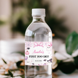 Roze Halloween Griezelen Eén Verjaardag Waterfles Etiket