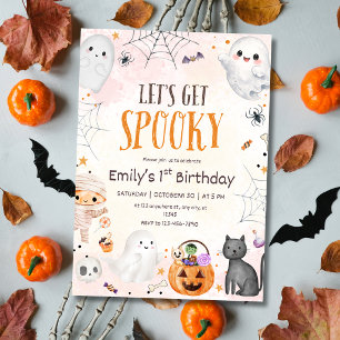 Roze Halloween Griezelen Verjaardagsfeest Spook Po Kaart