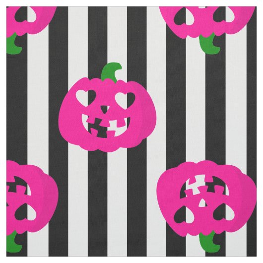 roze halloween hart pompoen gestreept stof (Swatch)