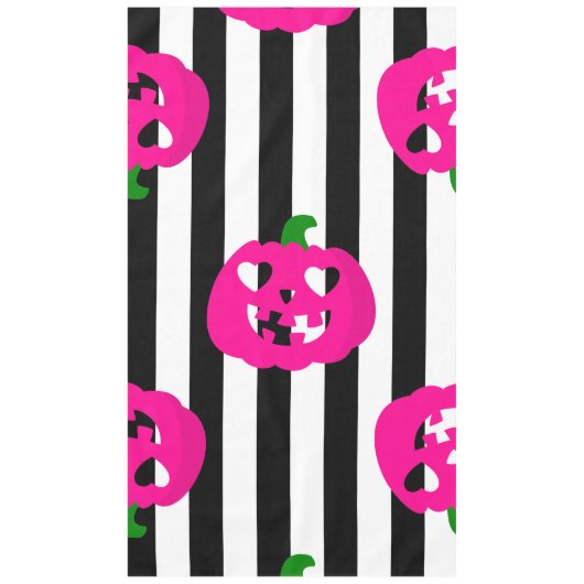 roze halloween hart pompoen gestreept tafelkleed (Voorkant)