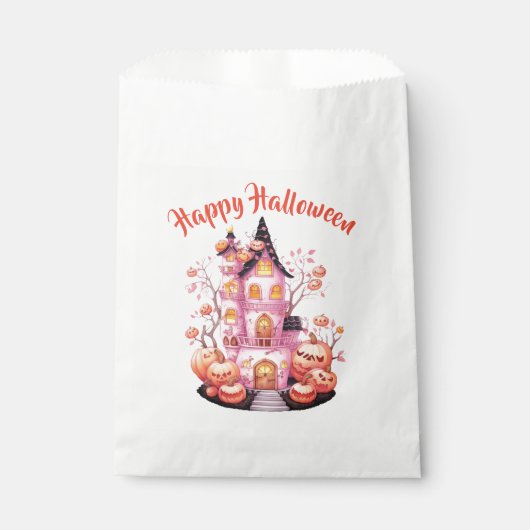 Roze Halloween Haunted Castle Favor Bag Bedankzakje (Voorkant)