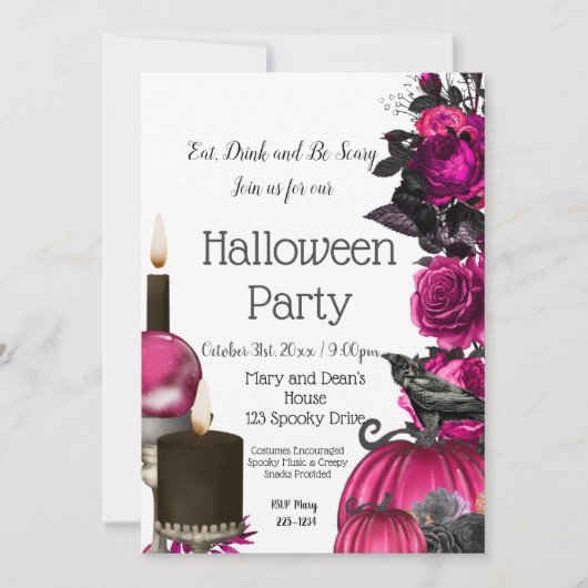 Roze halloween, heks, Gothic Invitation Kaart (Voorkant)