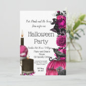 Roze halloween, heks, Gothic Invitation Kaart (Staand voorkant)