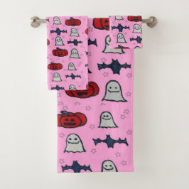 Roze Halloween-hosts, -vleermuizen en -jager op la Bad Handdoek