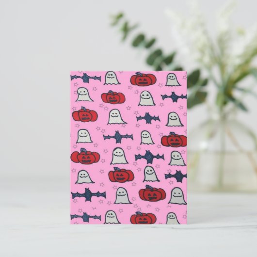 Roze Halloween-hosts, -vleermuizen en -jager op la Briefkaart (Staand voorkant)