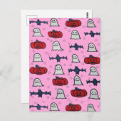 Roze Halloween-hosts, -vleermuizen en -jager op la Briefkaart (Voorkant / Achterkant)