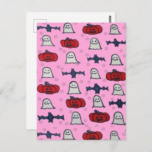 Roze Halloween-hosts, -vleermuizen en -jager op la Briefkaart (Voorkant / Achterkant)
