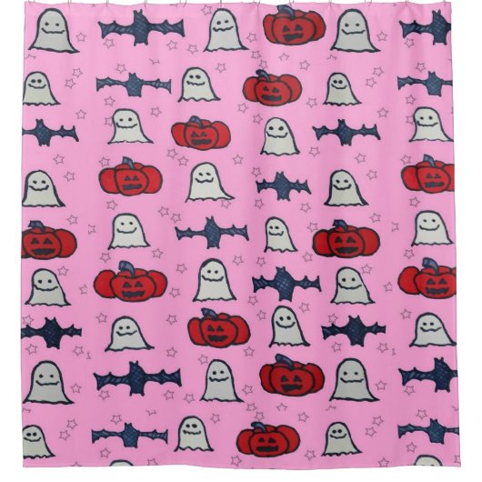 Roze Halloween-hosts, -vleermuizen en -jager op la Douchegordijn (Voorkant)