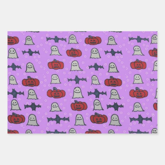 Roze Halloween-hosts, -vleermuizen en -jager op la Inpakpapier Vel (Voorkant 3)