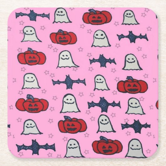 Roze Halloween-hosts, -vleermuizen en -jager op la Kartonnen Onderzetters (Voorkant)