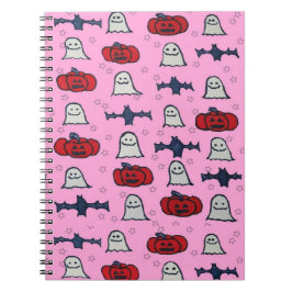 Roze Halloween-hosts, -vleermuizen en -jager op la Notitieboek