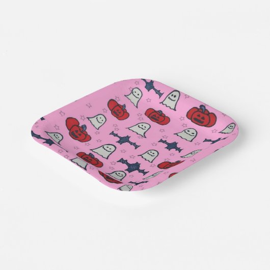 Roze Halloween-hosts, -vleermuizen en -jager op la Papieren Bordje (Gebogen)