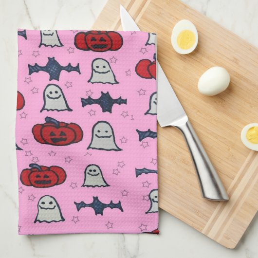 Roze Halloween-hosts, -vleermuizen en -jager op la Theedoek (Quarter Fold)