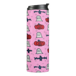 Roze Halloween-hosts, -vleermuizen en -jager op la Thermosbeker