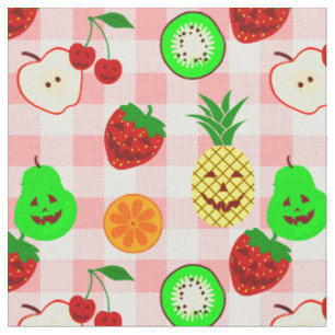 Roze Halloween Jack O'Lantern Fruit Gingham Stof