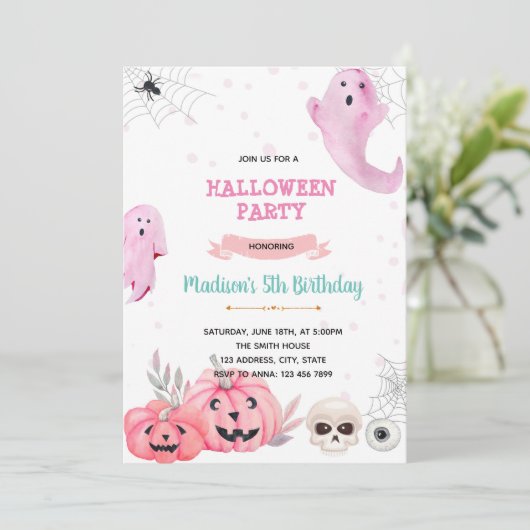 Roze halloween kaart (Staand voorkant)