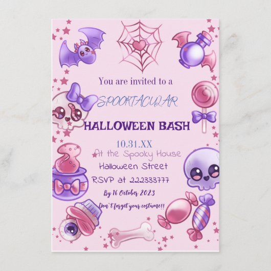 roze Halloween Kaart (Voorkant)