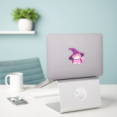 Roze Halloween kat heks spooky schattige decoratie Sticker (Laptop op bureau)