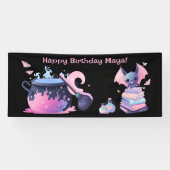 Roze halloween ketel schattige vleermuis gelukkige spandoek (Horizontaal)