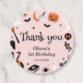 Roze Halloween Kids Verjaardagsfeestje Bedankjes Labels (Voorkant)