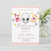 Roze Halloween kind feestuitnodiging Kaart (Staand voorkant)