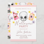 Roze Halloween kind feestuitnodiging Kaart (Voorkant / Achterkant)