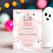 Roze Halloween kleine boo geesten kind 2e verjaard Kaart