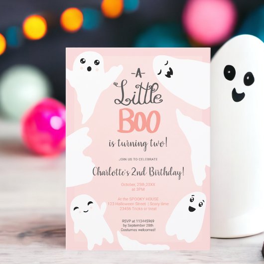 Roze Halloween kleine boo geesten kind 2e verjaard Kaart