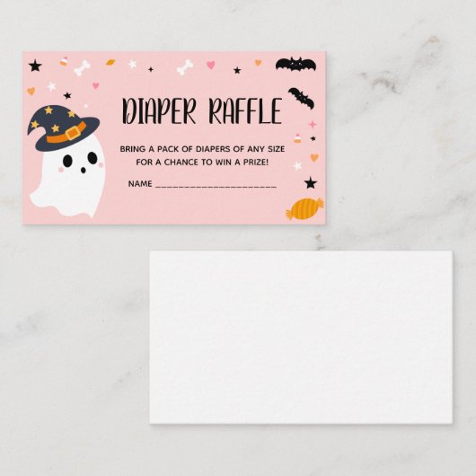 Roze Halloween Kleine Boo Luier Raffle Informatiekaartje (Voorkant / Achterkant)