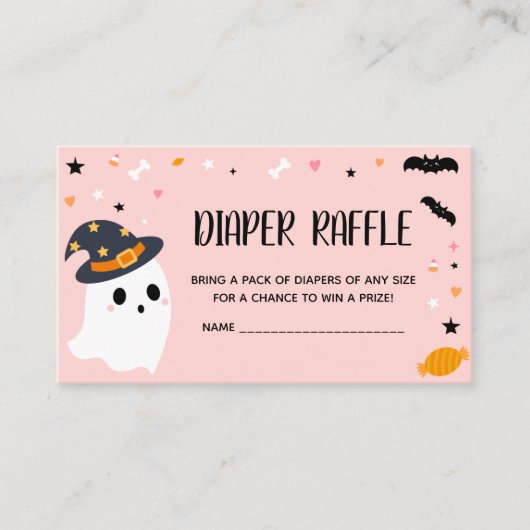 Roze Halloween Kleine Boo Luier Raffle Informatiekaartje (Voorkant)