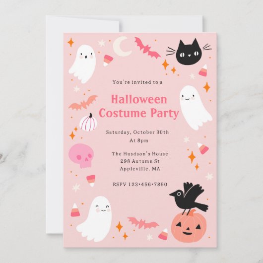 Roze Halloween Kostuum Party Kaart (Voorkant)