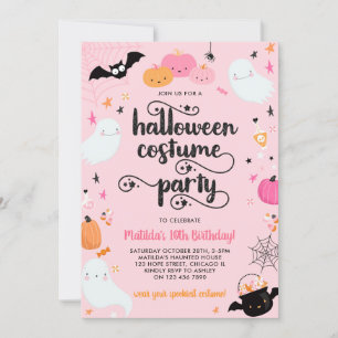 Roze Halloween Kostuum Party Spooky Meisje Verjaar Kaart