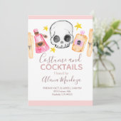 Roze halloween-kostuums en uitnodiging voor cockta (Staand voorkant)