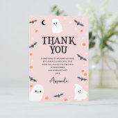 Roze Halloween Little Boo Baby shower Bedankkaart (Staand voorkant)